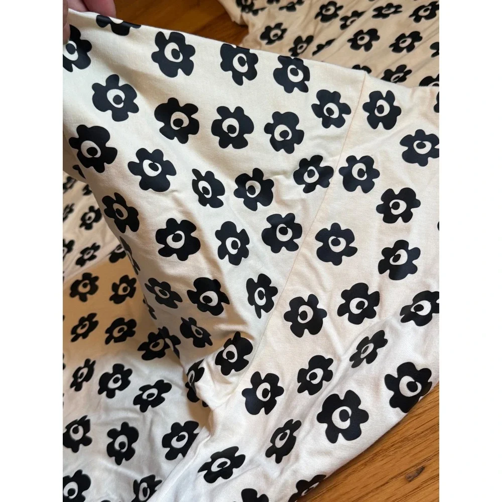 Tory‎ Burch Flower Stencil T-Shirt Dress French Cream Black Floral Size M